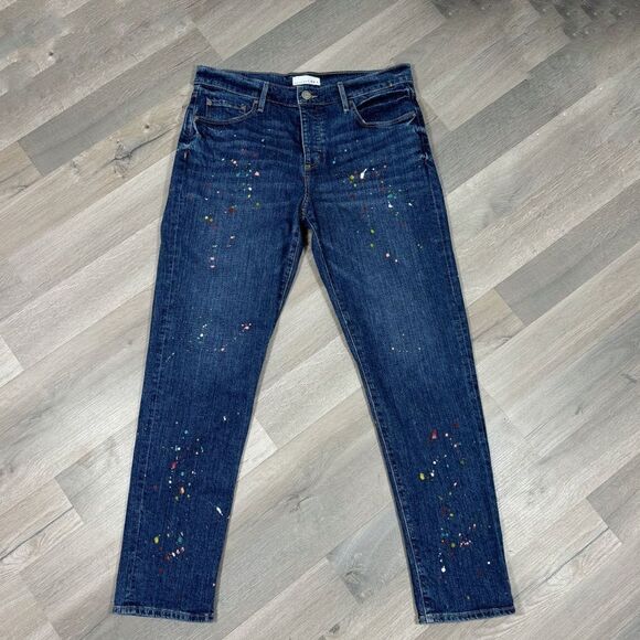 Loft Made and Loved Paint Splatter Boyfriend Jeans Blue 8 Button Fly - Picture 15 of 16